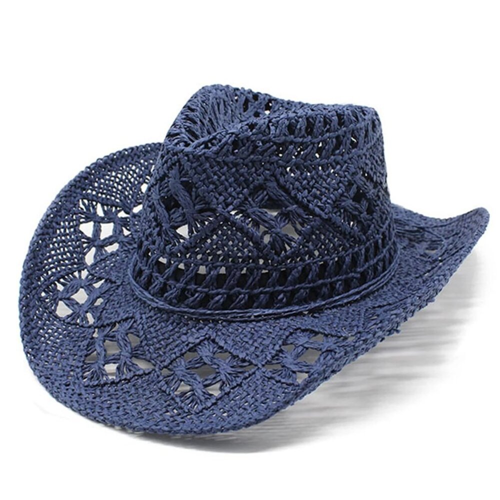 Navy Woven Straw Cowboy Hat for Women